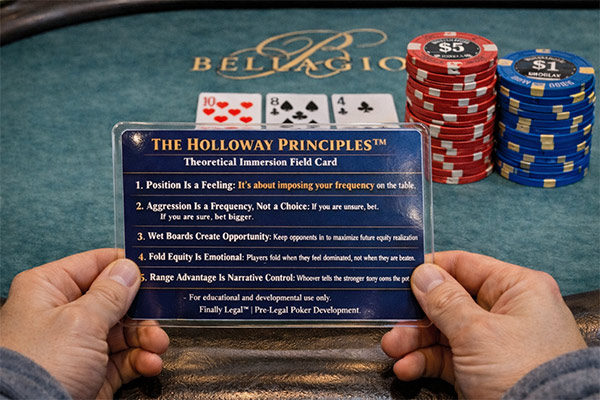 Laminated card listing Brenda Holloway's poker coaching principles
